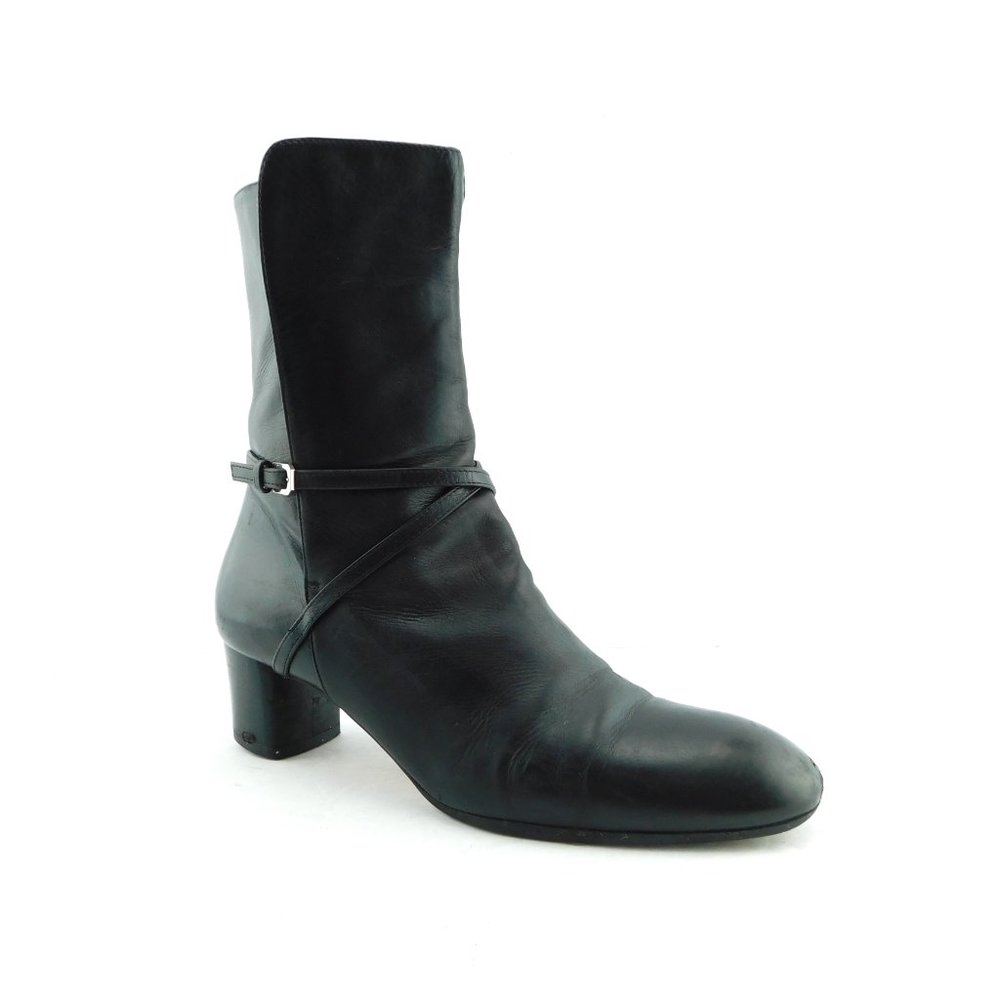 BALLY Black Leather Strapped High Ankle Block Heel Boots 37.5EU / 7US